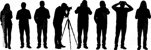 People, silhouettes, photographer, tripod, camera, standing, group, collection, professional, hobby, photography, capturing, men, women, lifestyle, diverse, poses, media, press, individual