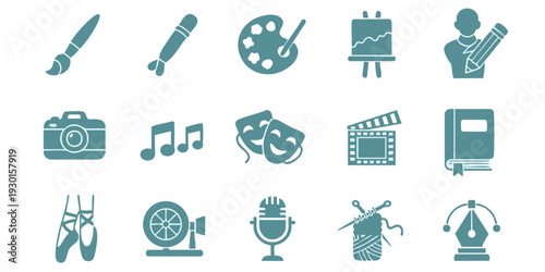 Collection of Creative Icons Representing Artistic Expression and Entertainment Media