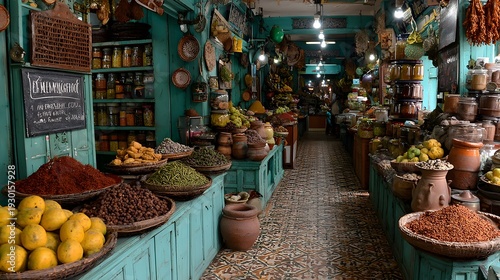 Authentic Local Traditional Market with Hanging Flowers and Fresh Produce