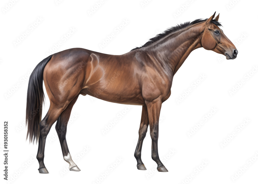 Obraz premium Brown, horse, standing, profile, animal, mammal, isolated on transparent background