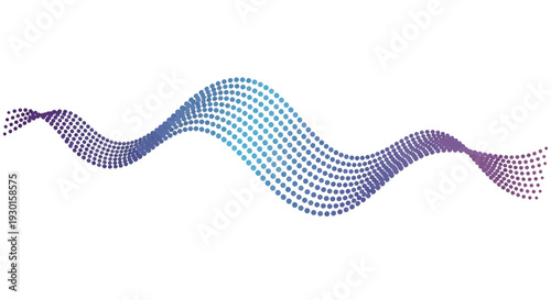Abstract blue and purple dotted wave flowing on white background