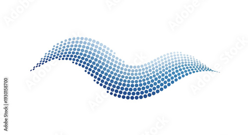 Abstract Blue Wave of Dots Flowing Smoothly on White Background
