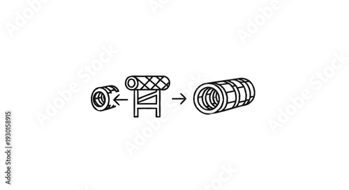 Illustration of a pipe fitting assembly process.