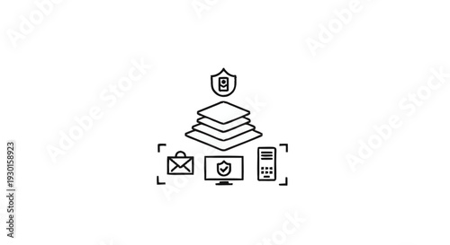Layered Data Security and Network Protection Icons.