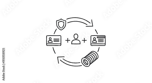 Identity verification and secure transaction process illustration.