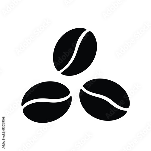 Simple black silhouette illustration of three coffee beans arranged together