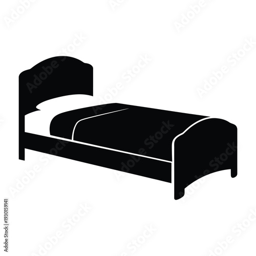 Simple black silhouette of a bed with a headboard and bedding