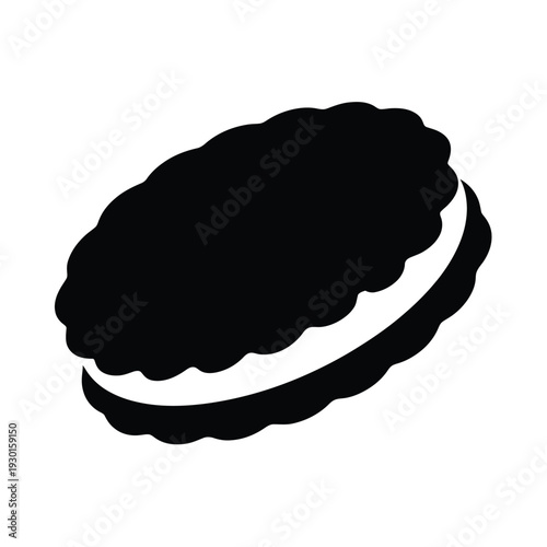 Simple black and white illustration of a round chocolate sandwich cookie