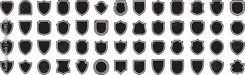 Collection of black shield shapes isolated on transparent background for graphic design elements and icons vector
