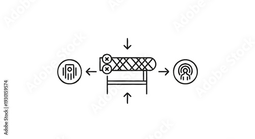 Illustration of a textured object with arrows and icons.