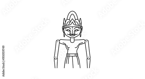 Traditional Indonesian Wayang Kulit Puppet, Line Art