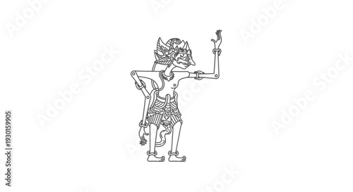 Traditional Indonesian Wayang Kulit Shadow Puppet Character Outline