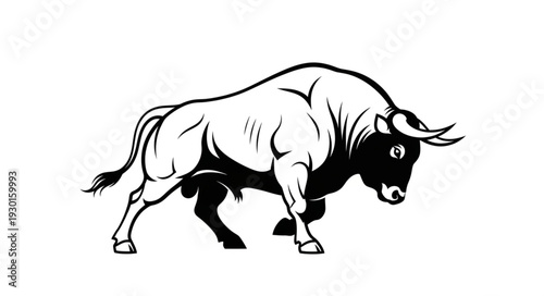 Black and White Bull Illustration.