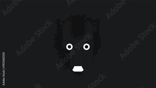 Minimalist Black Dog Head with White Eyes and Muzzle.