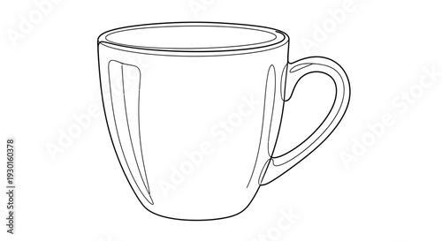 Simple Line Drawing of a White Ceramic Coffee Mug with Handle