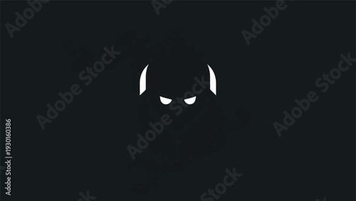 Minimalist illustration of a devils glowing eyes and horns.