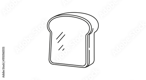 Simple slice of white bread, isolated on a white background, line art illustration