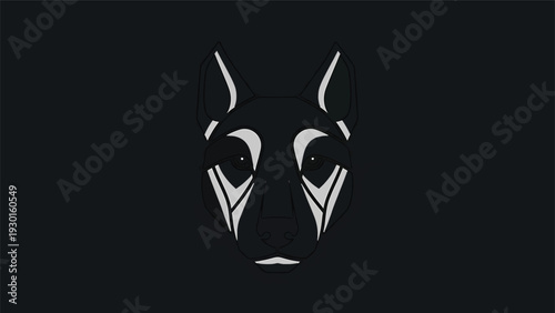 Minimalist illustration of a wolfs face with striking eyes.