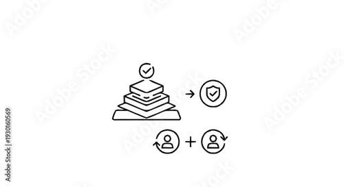 Layered pyramid with security and people icons representing business growth.
