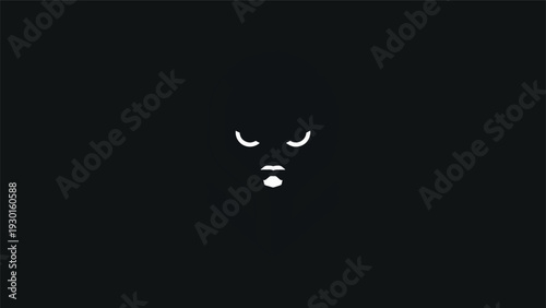 Minimalist illustration of an angry face with white lines on black.