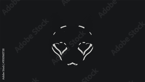 Minimalist outline of a lions face on a black background.