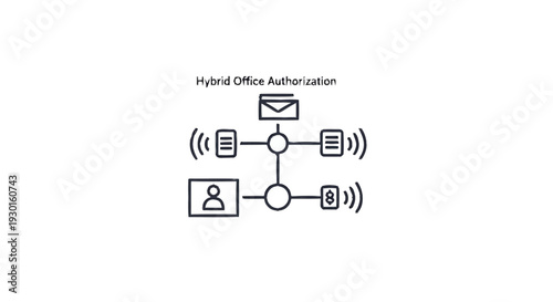 Hybrid Office Authorization System Diagram with Icons.