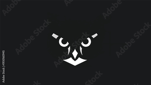 Minimalist Owl Face Logo Design Abstract Art.
