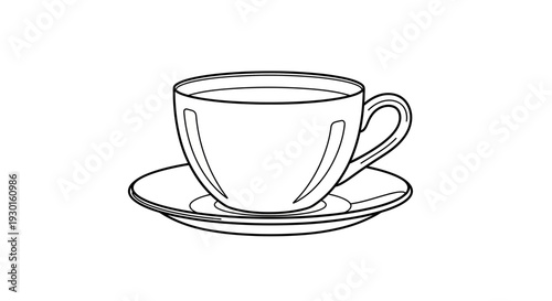Simple Line Art Illustration of a Coffee Cup and Saucer