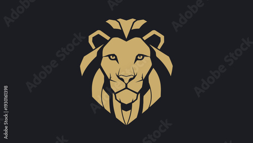 Majestic Golden Lion Head Emblem on Dark Background.