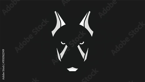 Minimalist Doberman Dog Face Silhouette Art.