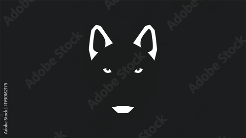 Minimalist Silhouette of a Wolfs Face with Intense Eyes.
