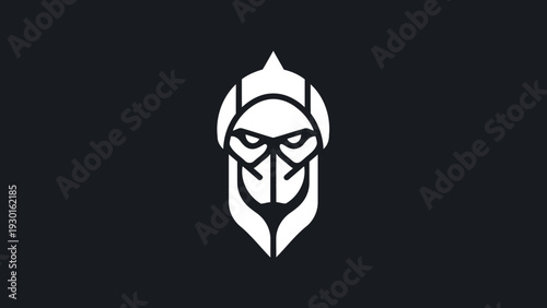 Minimalist Warrior Mask Logo Design White On Dark.