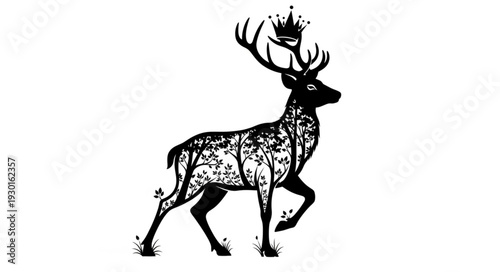 Black and White Deer Illustration.