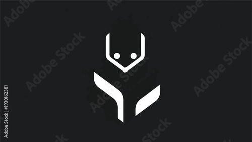 Minimalist White Abstract Figure on Black Background.