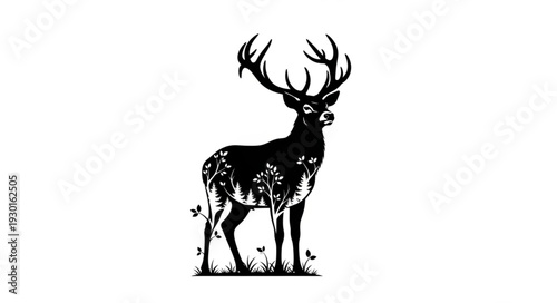 Black and White Deer Illustration.