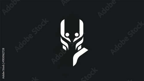 Minimalist Futuristic Warrior Mask Icon Design.