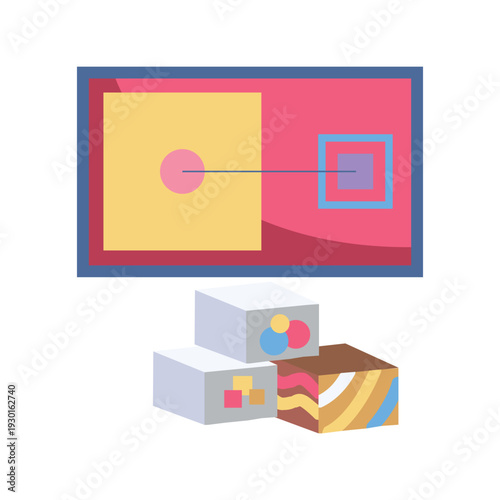 Valokuva A vibrant cube featuring a contrasting square in the center, showcasing a playfu