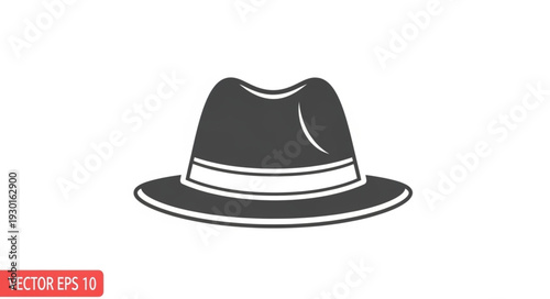 Black and White Fedora Hat Illustration.