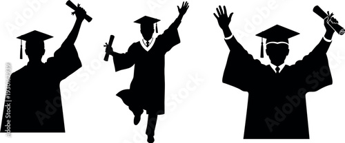 Graduation celebration silhouettes of three students