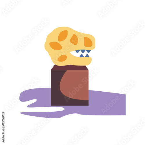 Cartoon dinosaur head resting on a wooden block, featuring bright colors