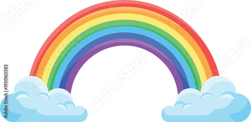 Colorful Rainbow with Soft Clouds Cartoon Style Bright Spectrum Arc Weather Symbol Vector Illustration for Kids Design