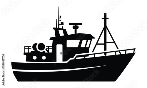 Black Silhouette Fishing Boat with Radar and Mast vessel