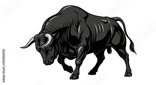 Black Bull Charging Forward Illustration.
