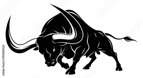 Black Bull Charging Forward Illustration.