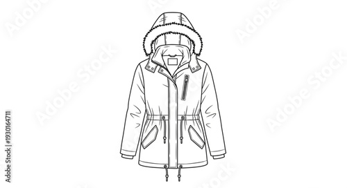 Black and White Winter Parka Illustration.