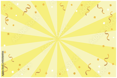 お祝いのクラッカーの紙吹雪がキラキラ舞うハッピーな黄色い背景デザイン