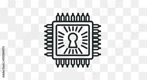 Secure Microchip Icon: Cybersecurity, Data Protection, Digital Security, Technology Concept