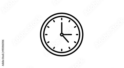 Simple Line Art Clock Icon, Minimalist Time Symbol, Isolated on White Background