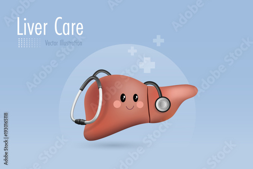 Healthy liver with stethoscope.  Medical and health care concept. Vector.