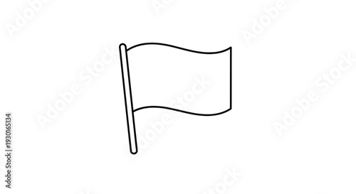 Simple Line Art Flag Waving on Pole, Isolated White Background, Minimalist Design